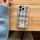 Autumn-Winter Retro Imitation Plush Line Plaid Sliver Edge Cover Case for iPhone 13 14 15 16 Pro Max Protective Phone Case