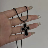 New Korean Fashion Hollow Titanium Steel Star Pentagram Pendant Necklace for Women Men Black Rope Chain Choker Y2k Party Jewelry