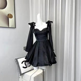 French Elegant Retro Lace-up Bow Straps Sleeveless High Waist Slim A-line Birthday Banquet Evening Short Dress For Women Summer