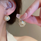 Romantic Flower Ball Dangle Earring For Women Sweet Zircon Flower Drop Earring Elegant Fashion Girl Party Jewelry