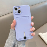 Liquid Silicone Slide Wallet Card Holder Slot Case For iPhone 13 11 12 14 15 16 Pro Max XS XR 14 Plus Lens Protector Cover Coque