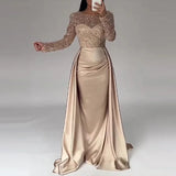 Elegant  Women Sequin  Draped Tight Evening Dress  Sexy   Hollow Shining  O-neck Mesh Splicing Long Sleeve Party Dress  Vacation