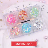 6 jars/set Eyeshadow Glitter Gel Cream Face Hair Body Nail Glitter Gel Heart Star Moon Loose Sequins Festival Makeup Decorations