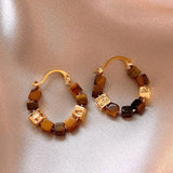 Vintage Hoop Earring for Women Melard Tiger Eye Stone Brown Round Earrings for Women Leopard Print Female Jewelry