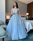 Pisoshare - Blue Fairy Beaded Flower Wedding Evening Dress Off Shoulder Sleeveless Formal Prom Party Gown Robe Soiree فساتين مناسبة رسمية