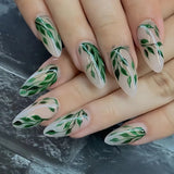 24Pcs Flora Almond Press on Nails with Glue Mori Girl Nail Art Ballet Rural Style Full Cover Wearable Acrylic Nail Manicure Tips