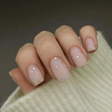 Short Square False Nails Aurora Silver Adhesive Glitter Gradient Design Detachable Fake Fingernails Full Cover Press on Nails