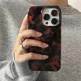 Black Brown Leopard Shockproof Phone Case for IPhone 11 12 13 14 15 16 Pro Max XR XS X 7 8 Plus SE2 16e Vortex Pattern  Cover