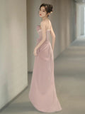 Pisoshare - Pink Strapless Evening Gown Light Luxury Dress Toasting Attire, Bride Engagement Dress Pink Dress Host Strapless Dress
