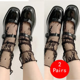 1/2 Pairs Women Thin Socks Summer Ultra Breathable Transparent Lace Socks Fishnet Lolita Soft Sexy White ins Mid Socks Woman