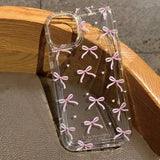 Cute Pink Heart Bow Case for IPhone 16 15 14 13 12 11 Pro Max 13 12Mini XS XR 7 8Plus SE Shockproof Soft Clear Cases Coque
