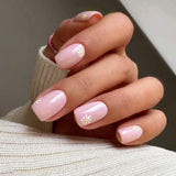 Short Square False Nails Aurora Silver Adhesive Glitter Gradient Design Detachable Fake Fingernails Full Cover Press on Nails