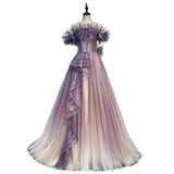 Pisoshare - Banquet Evening Dress New Autumn/Winter Women's Elegant And Elegant Style Long Tailed Chorus Performance Dress Lavender Dress