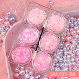 6 jars/set Eyeshadow Glitter Gel Cream Face Hair Body Nail Glitter Gel Heart Star Moon Loose Sequins Festival Makeup Decorations