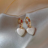 Simple Design Wine Red Love Heart Dangle Earrings for Women Gold Color Circle Vintage Peach Drop Earring Fashion Jewelry