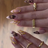 24Pcs Simple French Nails Art Tips Fake Nails 3D Design Wearable Full Cover False Nail Mid-length Almond Reusable Press on Nails