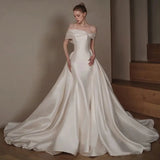 Pisoshare - Light Wedding Dress One Shoulder Main Wedding Dress New Bride Toast Dress Fish Tail Outgoing Dress Big Tail Wedding Dress