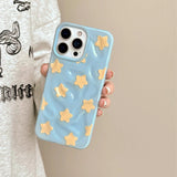 Yellow Stars Blue Wrinkle Fold Texture TPU Case For iPhone 16 Pro Max 15 14 13 Shockproof Back Cover