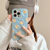 Yellow Stars Blue Wrinkle Fold Texture TPU Case For iPhone 16 Pro Max 15 14 13 Shockproof Back Cover