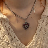 Goth Gothic Peach Heart Flower Sword Eye Cross Pendant Choker Chain Necklace For Man Women New Fashion Jewelry Vintage Punk