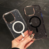 Luxury Glitter Magsafe Wireless Charge Case for iPhone 16 15 14 13 12 11 Pro Max Plus Magnetic Plating Clear Hard Back Cover