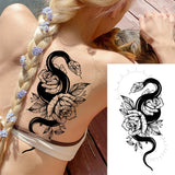 Realistic Fake Peony Temporary Tattoos For Women Girl Black Rose Elephant Flower Tattoo Sticker Tiger Anemone Tatoos Half Sleeve