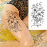 Realistic Fake Peony Temporary Tattoos For Women Girl Black Rose Elephant Flower Tattoo Sticker Tiger Anemone Tatoos Half Sleeve