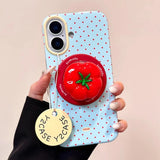 3D Polka Dot Cute Tomato Magnetic Grip Tok Phone Stand Holder Phone Case for IPhone 16 15 14 13 Pro Max Funny Magsafe Back Cover