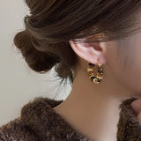 Maillard Tiger Eye Stone Hoop Earrings for Women Anti Fading Allergic Women's Pierced Earrings Jewelry