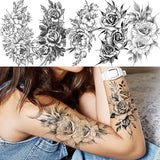 10 Sheets Flower Temporary Tattoos For Women Arm Legs Fake Tattoos Decal Realistic Black Rose Peony Snake Sexy Tatoos Body Art