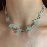 Sweet Blue Dream Shell Resin Star Necklace Metal for Women Girls Starfish Beaded Finger Rings Aesthetic Jewelry Accessories
