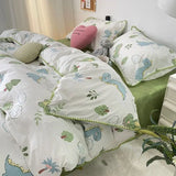 Student Dormitory Three-piece Ins Oil Painting Wind Tulip Quilt Set, Double Yarn, 1.8 Washed Cotton Bed Girl