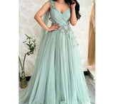 Sansa Blue One Shoulder Sweet Flower Lace Vestidos De Fiesta Sleeveless A-line Maxi Vestidos De Noche Tulle