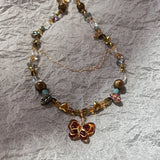 Melard Style Retro Beaded Butterfly Pendant Necklace for Women Colored Beads Bilayer Clavicle Sweater Chain Chokers Fine Jewelry