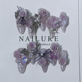 10pcs SIZE S Handmade Press On Nails Long Fake Nails French Almond False Nails with Glue Detachable Full Cover Acyrlic Nail Tips