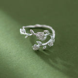 925 Sterling Silver Roses Branch Adjustable Rings For Women Engagement Wedding Female Luxury Jewelry Accessories Jewellery