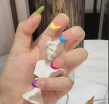 24Pcs Short Press on Nails with Almond Head Full Cover Silver Edge False Nails Nude Pink Glossy Artificial Nails for Girls Daily