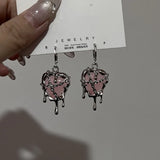 Y2K Goth Liquid Heart Star Pendant Earrings Women Zircon Love Dangle Earring Gothic Irregular Tassel Earrings
