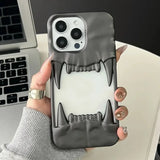 Cool 3D Canine Tooth Hollow Dissipate Heat Phone Case For iPhone 16 15 14 13 12 11 Pro Max White Shockproof Soft Silicone Cover