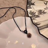 New Chinese Style Beaded Camellia Flower Peace Buckle Pendant Necklace Sweater Chain Necklace Jewelry Gift
