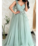Sansa Blue One Shoulder Sweet Flower Lace Vestidos De Fiesta Sleeveless A-line Maxi Vestidos De Noche Tulle