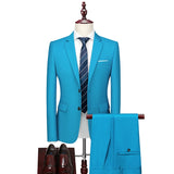 Spring Autumn Fashion New Men's Business Casual Solid Color Suits / Male One Two Button Blazers Jacker Coat Trousers Pants
