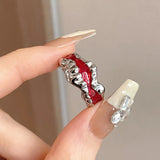 Irregular Gemstone Ring Aesthetic Girl Hollow Red Stone Ring Women's Liquid Hollow Ring Vintage Jewelry Accessories