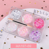6 jars/set Eyeshadow Glitter Gel Cream Face Hair Body Nail Glitter Gel Heart Star Moon Loose Sequins Festival Makeup Decorations
