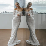 Elegant Mermaid Wedding Dresses Boho Long Sleeves Lace Bridal Dress White Backless Evening Wedding Gowns Customized