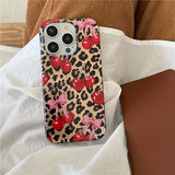 Luxury Cute Pink Bowknot Leopard Cherry Phone Case For iPhone 16 Pro Max Case iPhone 15 14 13 12 11 XS X XR 7 8 Plus Laser Cover