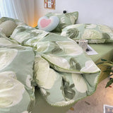 Student Dormitory Three-piece Ins Oil Painting Wind Tulip Quilt Set, Double Yarn, 1.8 Washed Cotton Bed Girl