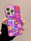 Purple Cute Star Silicone Soft Stripe Phone Case for IPhone 16 15 14 13 Pro Max 16Pro 15Pro 14Pro Shockproof Cartoon Back Cover