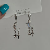 Laser Resin Moonstone Irregular Texture Metal Long Tassel Moon Drop Earrings for Women Girl Trendy Punk Y2k Jewelry NEW