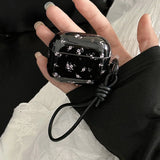 black soft silicone earphone case for airpods 1/2/3/4 pro 2 broken flowers pattern protective shell simple lanyard keychain